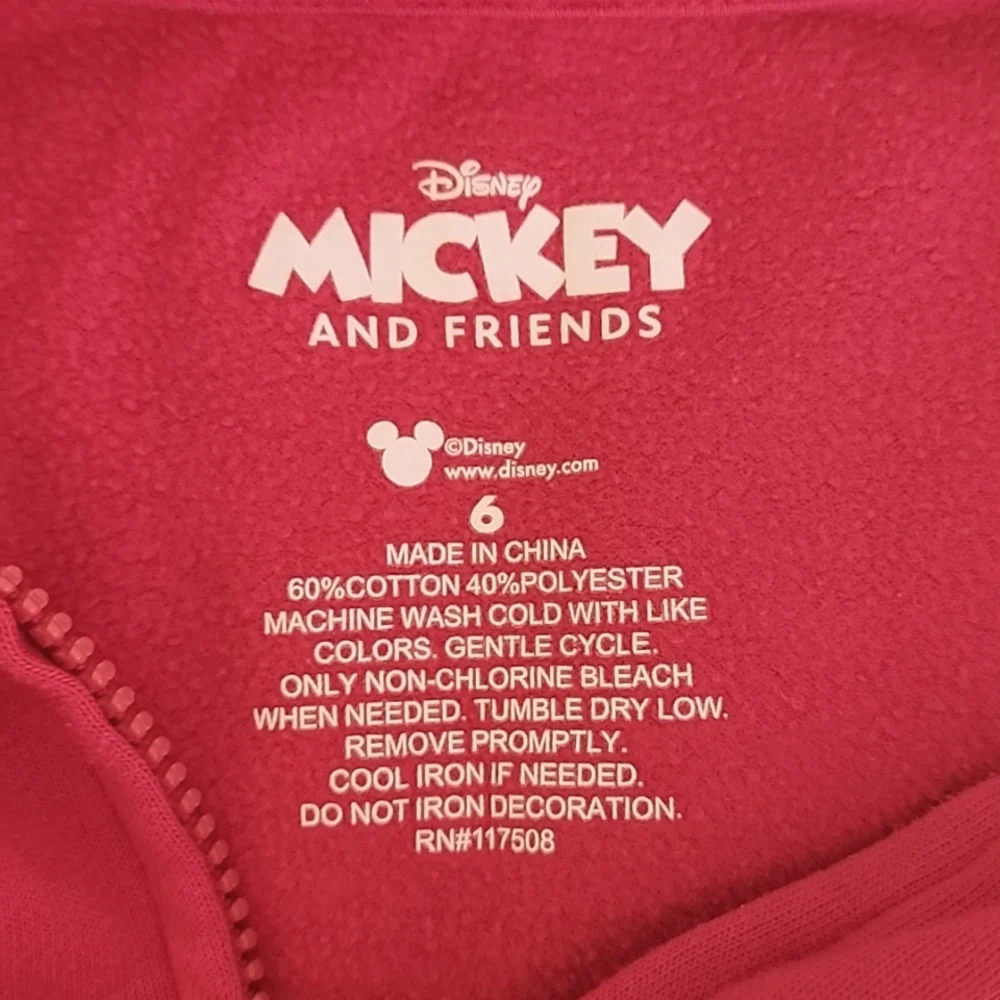 Disney Mickey Mouse Zip Hoodie Red Size 6